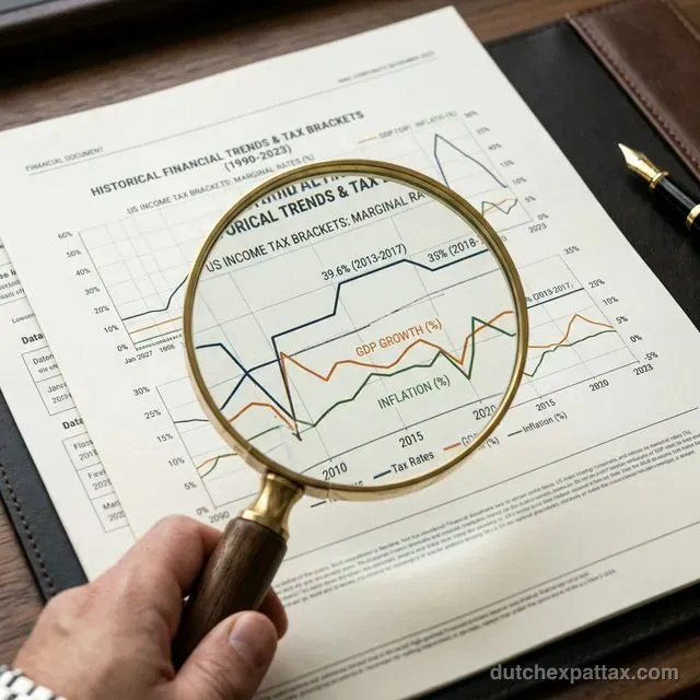 Academic historian or tax researcher examining comparative data charts in a library setting with warm lighting
