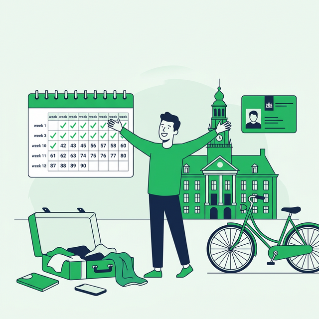 Illustration of an expat arriving in the Netherlands