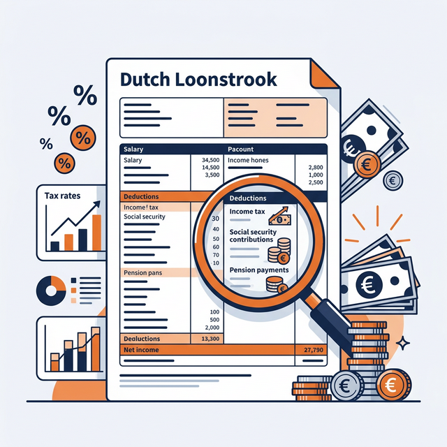Illustration of a Dutch payslip with magnifying glass