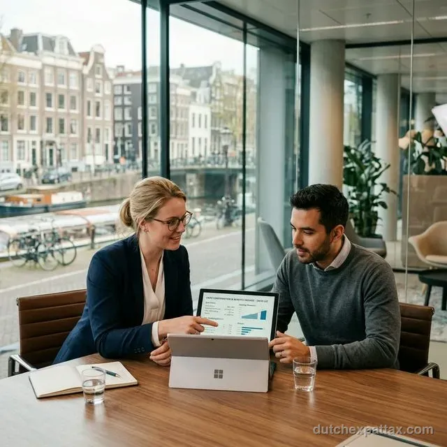 Corporate HR explaining benefits and social security to a new international hire